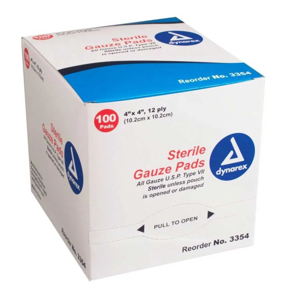 Dynarex Gauze Pad - 4" x 4", Box of 100, 12-Ply