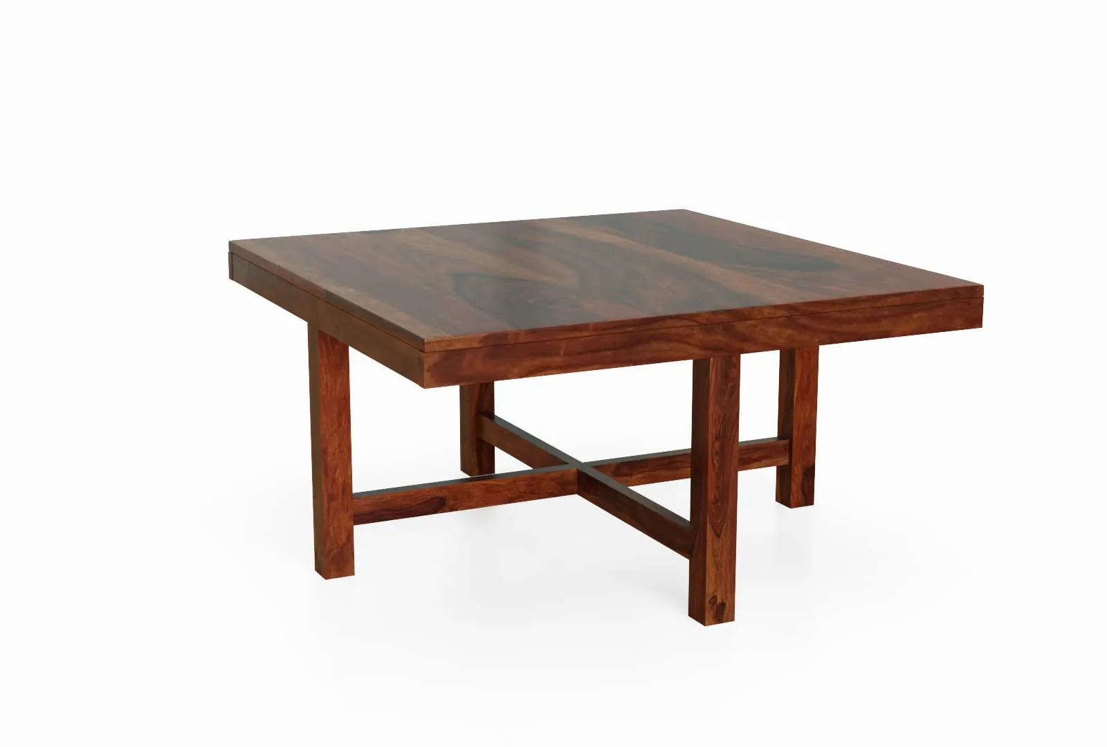 EBANSAL Wooden Centre Table with 4 Stool, Square Center Coffee Table with Stool for Living Room, Drawing Room & Office, Solid Sheesham Wood, Natural Brown Finish