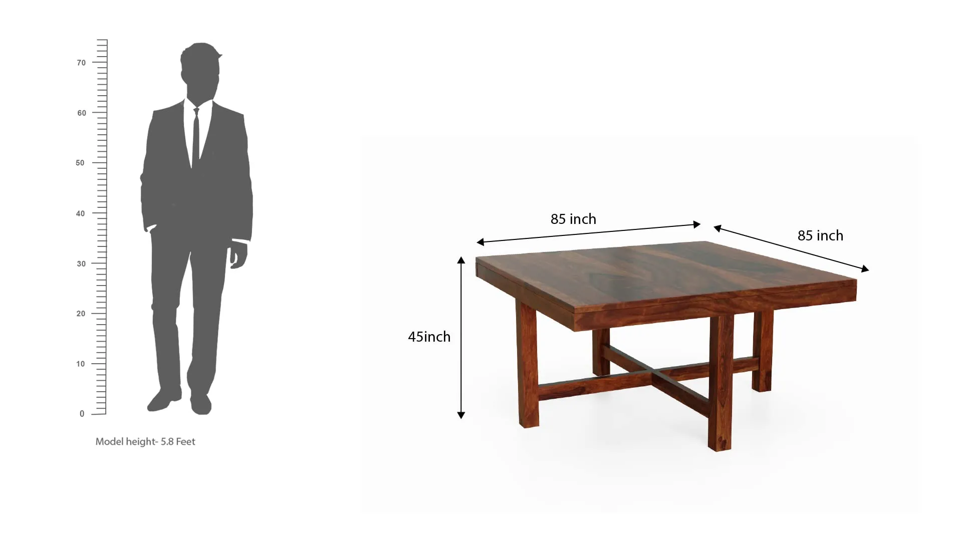 EBANSAL Wooden Centre Table with 4 Stool, Square Center Coffee Table with Stool for Living Room, Drawing Room & Office, Solid Sheesham Wood, Natural Brown Finish