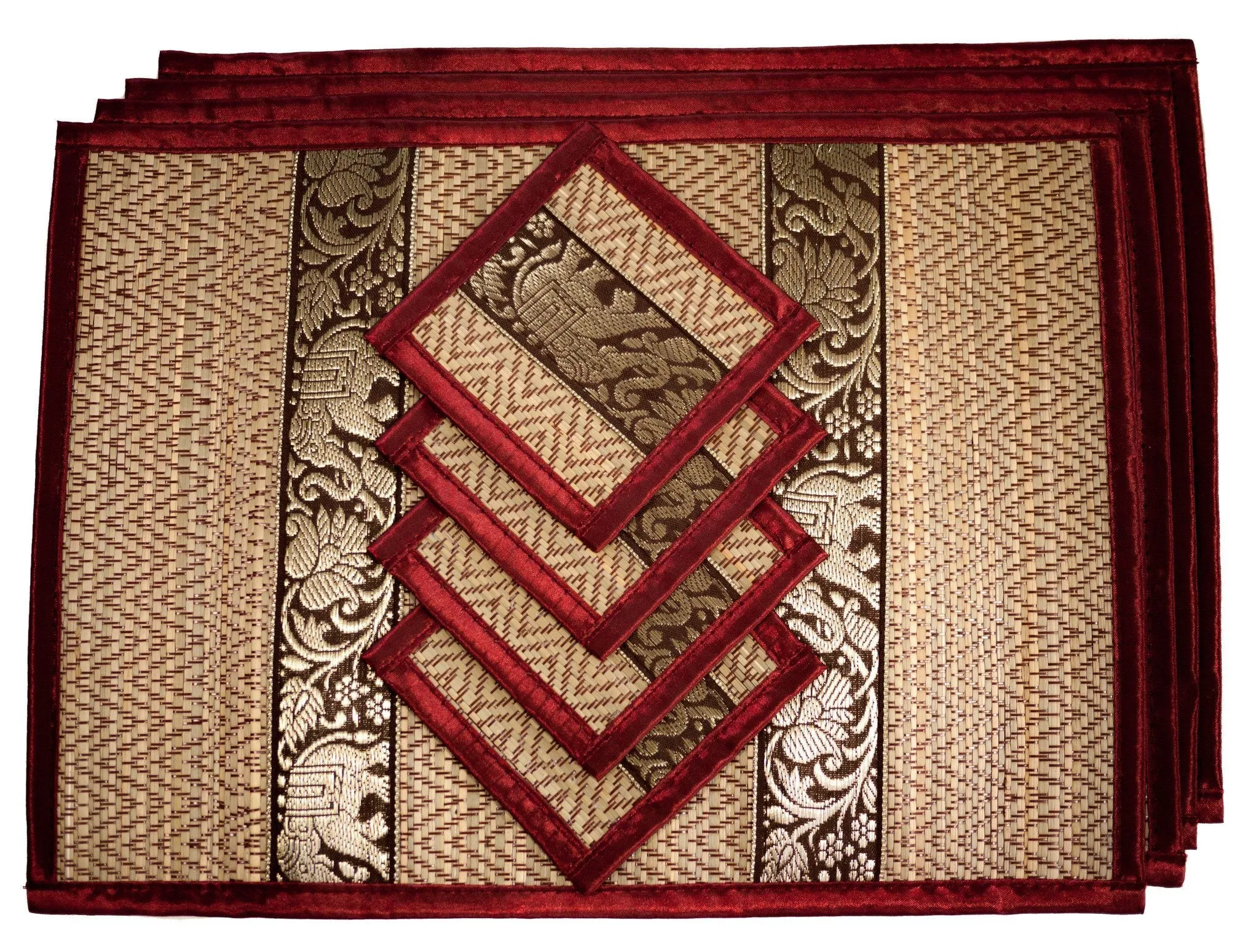 Eco-Friendly Hand-Woven Wicker Reed Thai Style Placemats and Coasters