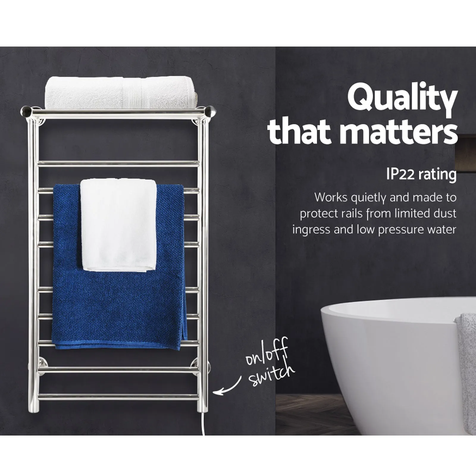 Electric Heated Towel Rail Ladder Warmer 10 Bars Rods Bathroom Shelf