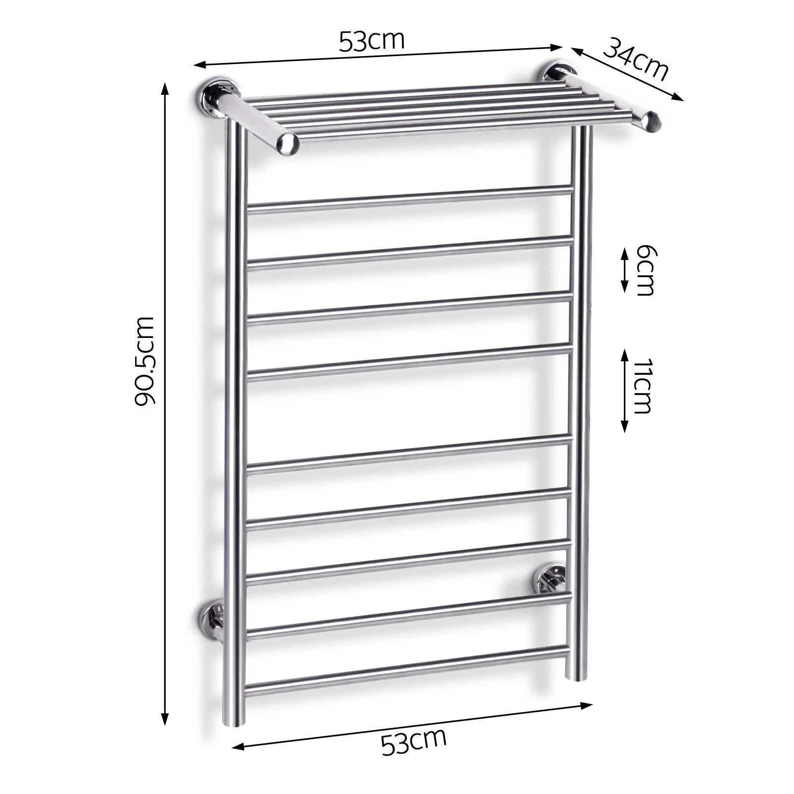 Electric Heated Towel Rail Ladder Warmer 10 Bars Rods Bathroom Shelf