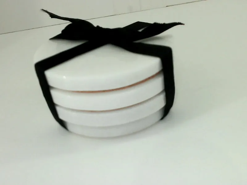 Elegant White Marble Coaster Set 3.9 Inch Diameter