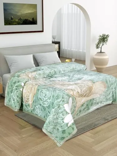 ELSTONE Home Cloudy Super Soft Fabric Floral Printed HeavyDuty Luxury Ultra 2 Ply Double Blanket for Winters with English Colors & Stylish Bag Packing Color#4