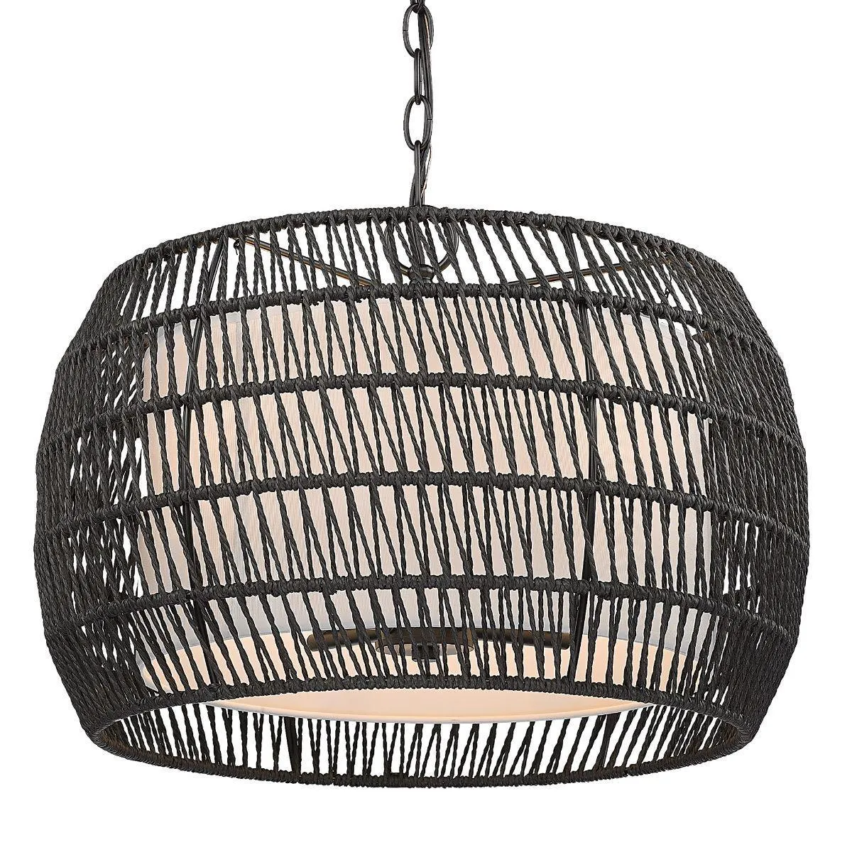 Everly 19 in. 4 Lights Chandelier Black Finish Modern Black Rattan