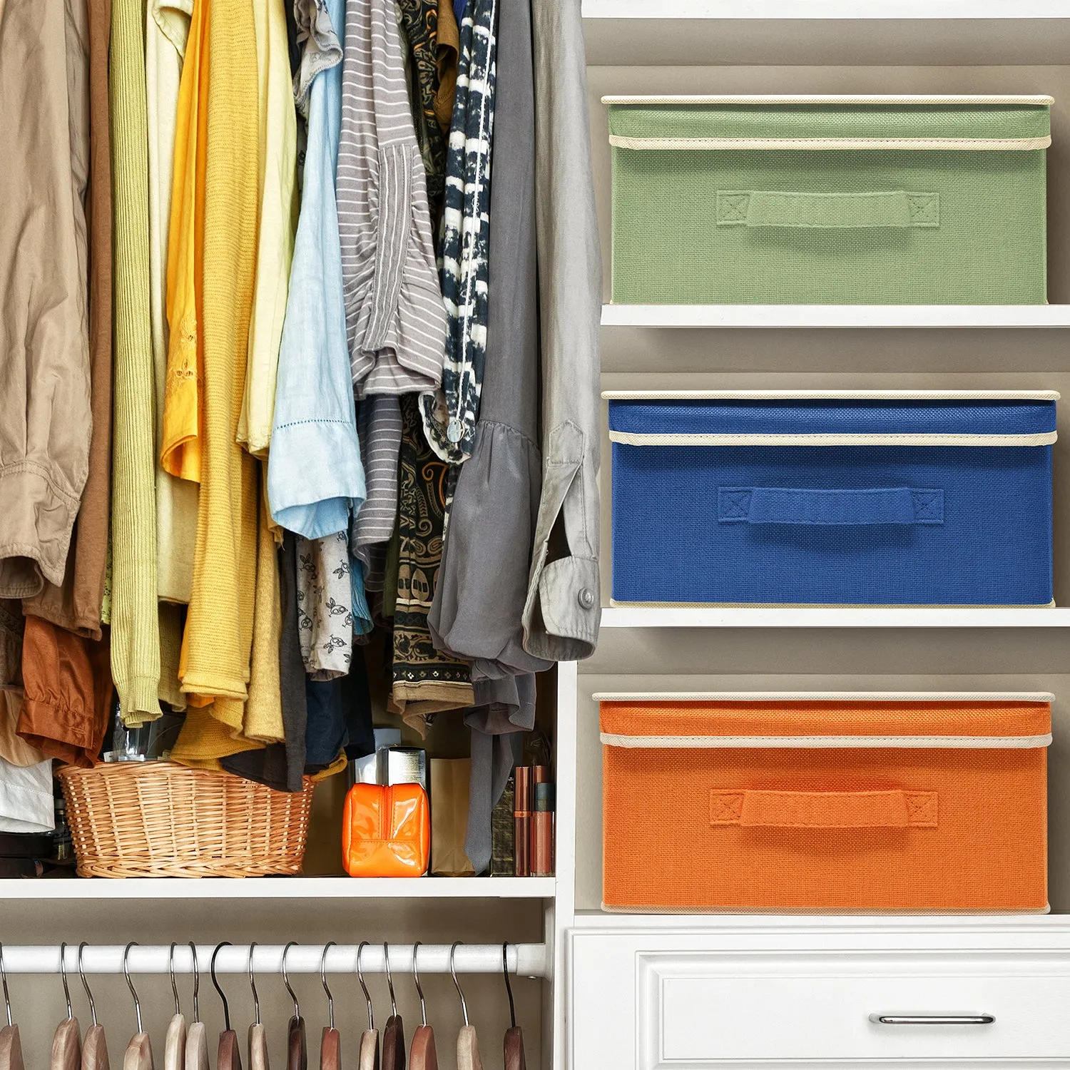 Fabric Storage Bins with Lid (Set of 3)