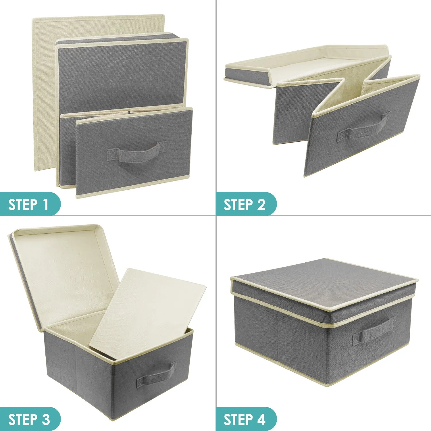 Fabric Storage Bins with Lid (Set of 3)