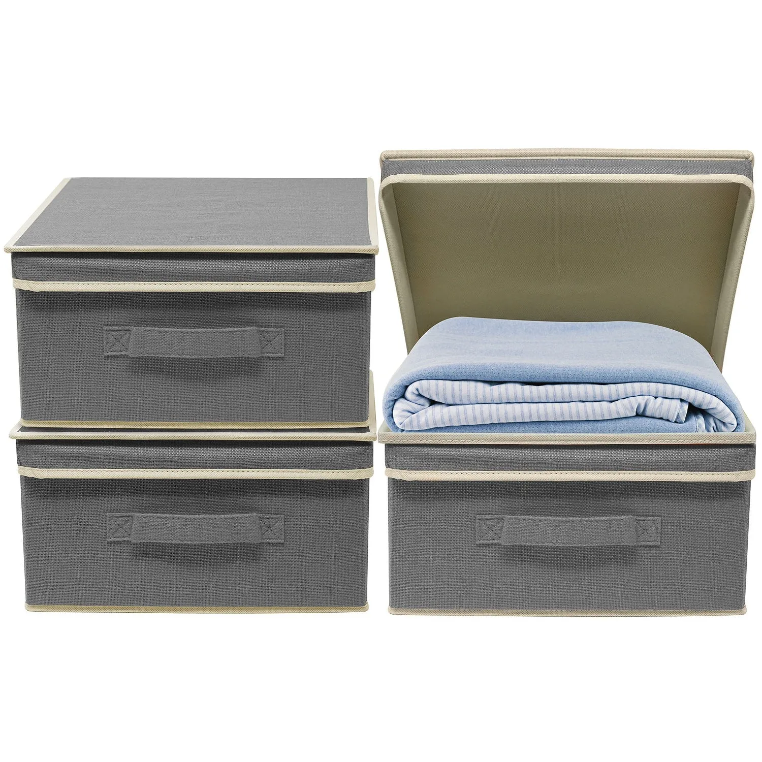 Fabric Storage Bins with Lid (Set of 3)