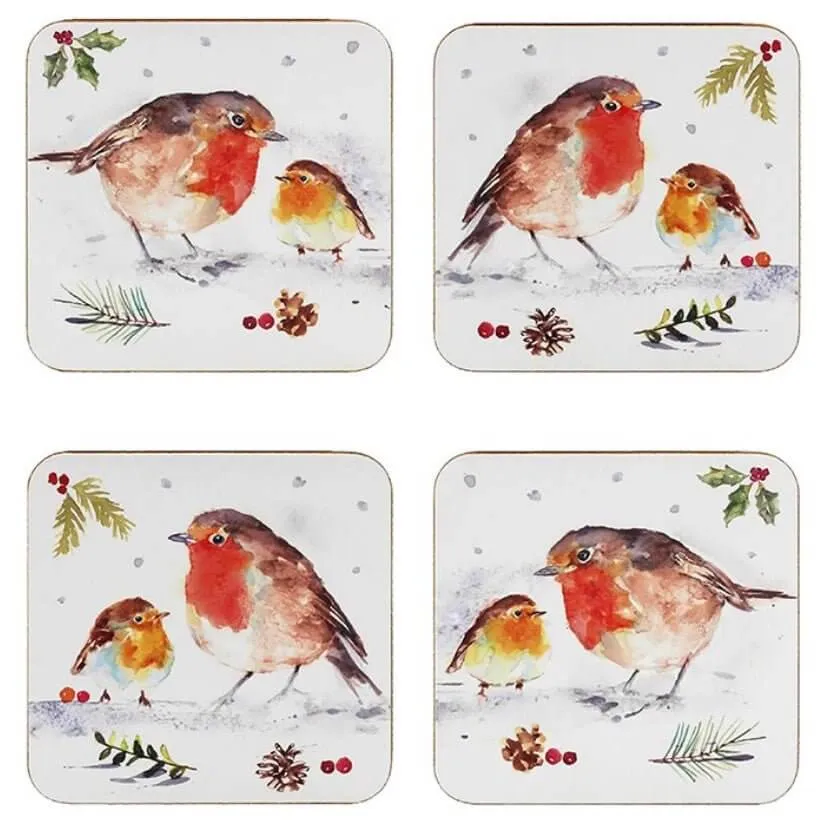 Festive Robin Coasters set of 4