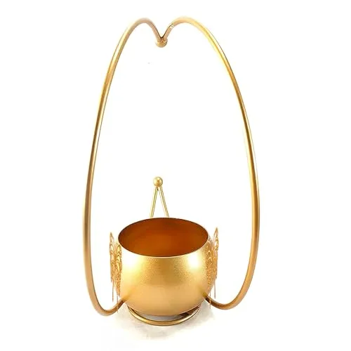 Galaxy Crafts Metal Geometric Design Vase with Gold Finish - Table Decorative Flower Pot (Size 24 x 24cm) (Moon Flower Vase)