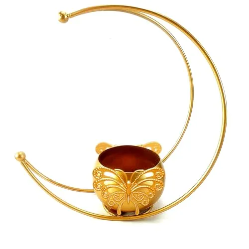 Galaxy Crafts Metal Geometric Design Vase with Gold Finish - Table Decorative Flower Pot (Size 24 x 24cm) (Moon Flower Vase)