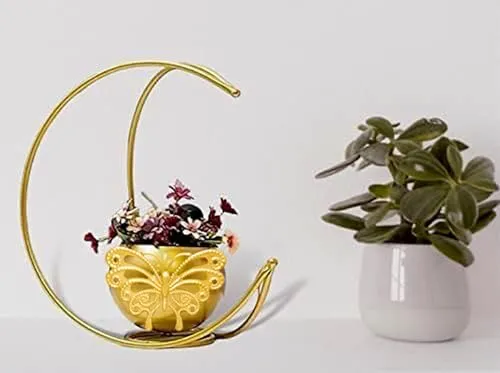 Galaxy Crafts Metal Geometric Design Vase with Gold Finish - Table Decorative Flower Pot (Size 24 x 24cm) (Moon Flower Vase)