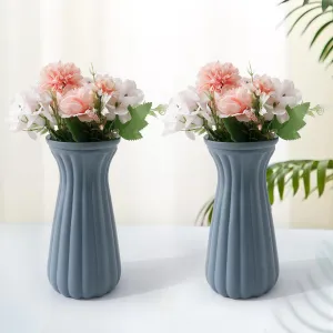 Gleevers Glass Vase for Home Decor (2Pcs- 22cm) |Center Table Decorative Items| Flower Vases for Home Decor| Dining Table Decorative Items| Flower Vase for Living Room, Bookshelf- Blue