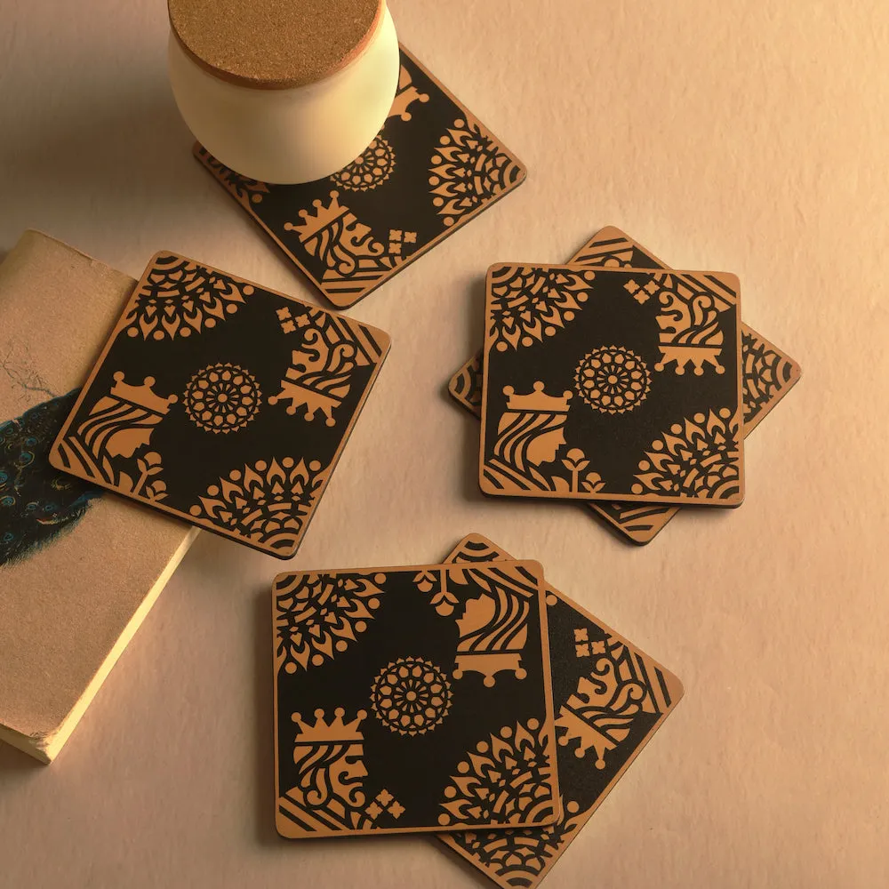 Gold King Queen Coaster | Set of 6 | Wood