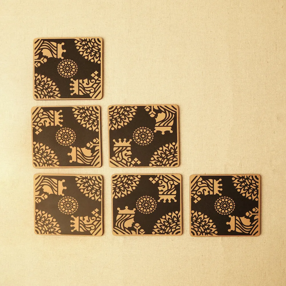 Gold King Queen Coaster | Set of 6 | Wood