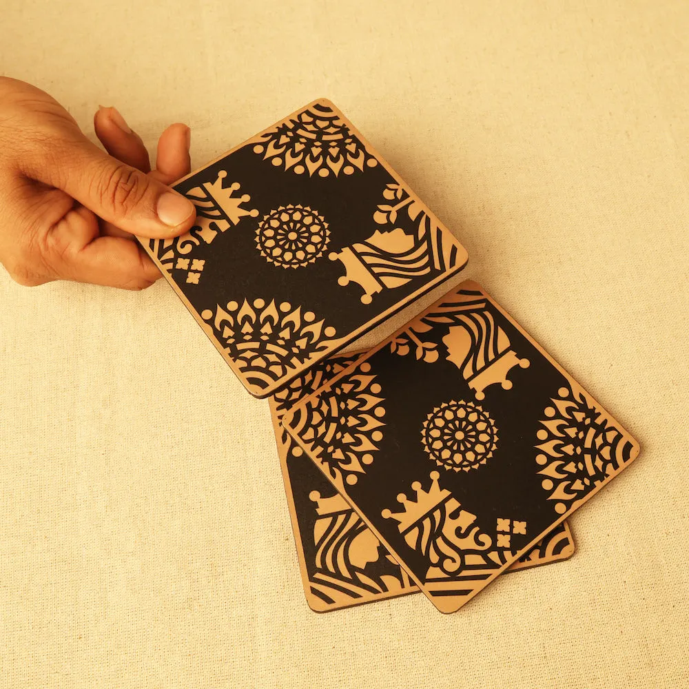 Gold King Queen Coaster | Set of 6 | Wood