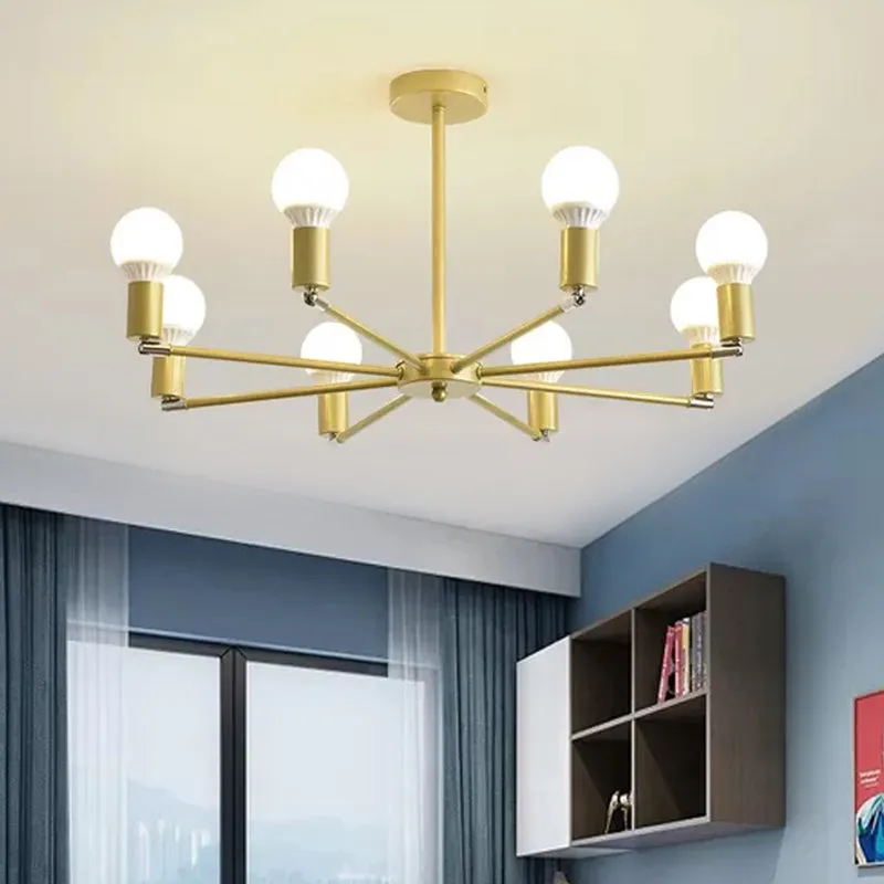 Gold Radial Chandelier with Bare Bulb - Modern 3/4/6 Ceiling Lights for Bedroom