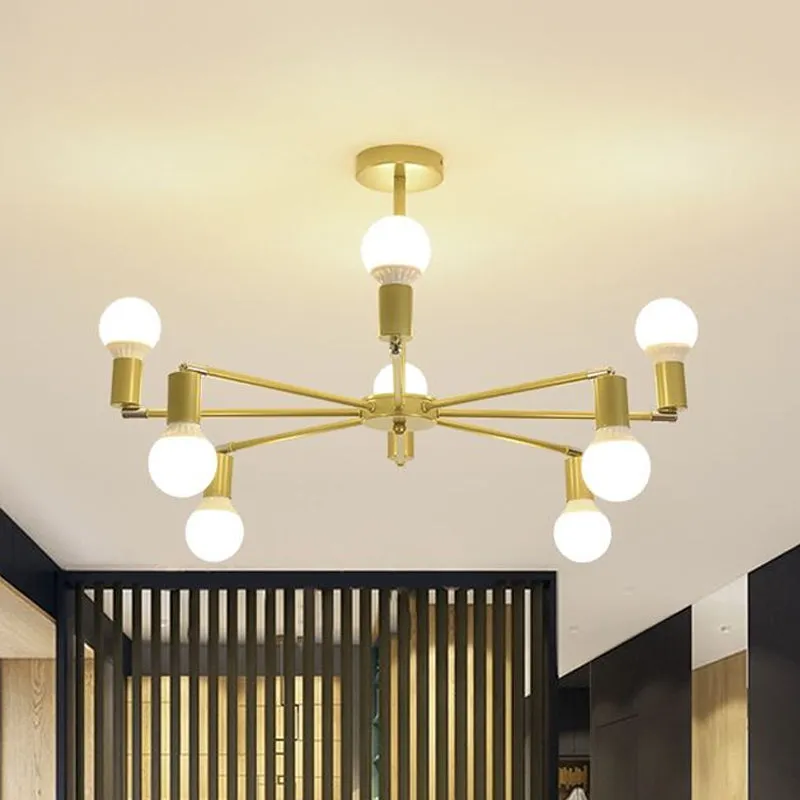 Gold Radial Chandelier with Bare Bulb - Modern 3/4/6 Ceiling Lights for Bedroom