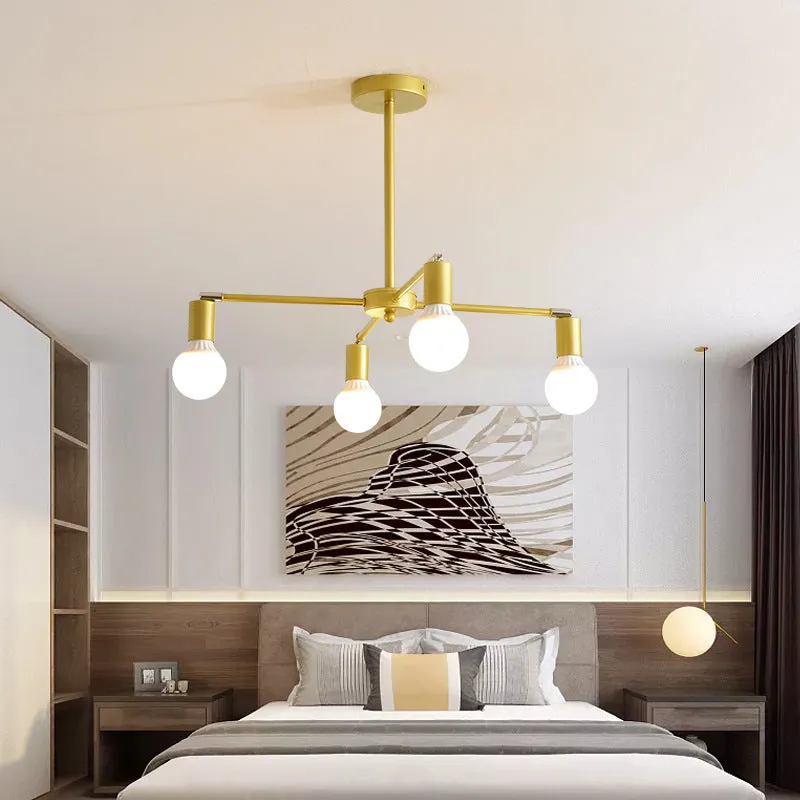 Gold Radial Chandelier with Bare Bulb - Modern 3/4/6 Ceiling Lights for Bedroom