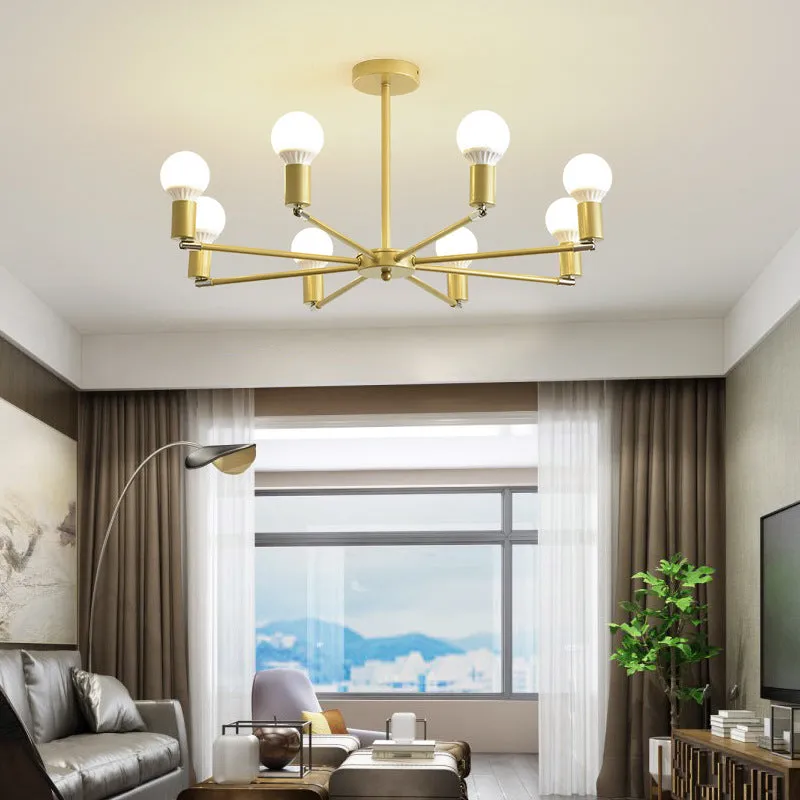 Gold Radial Chandelier with Bare Bulb - Modern 3/4/6 Ceiling Lights for Bedroom