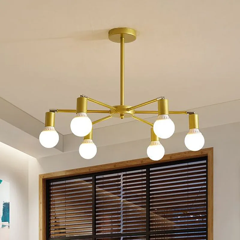 Gold Radial Chandelier with Bare Bulb - Modern 3/4/6 Ceiling Lights for Bedroom