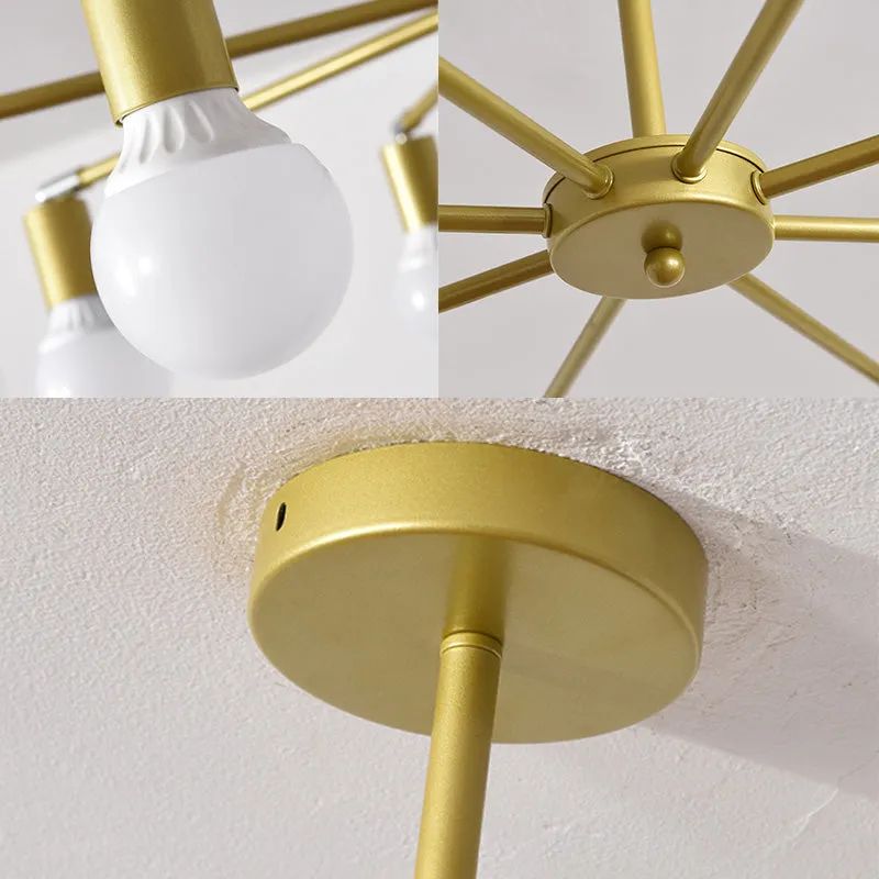 Gold Radial Chandelier with Bare Bulb - Modern 3/4/6 Ceiling Lights for Bedroom