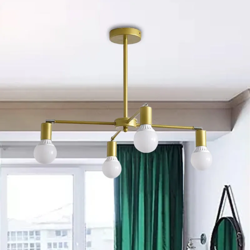 Gold Radial Chandelier with Bare Bulb - Modern 3/4/6 Ceiling Lights for Bedroom