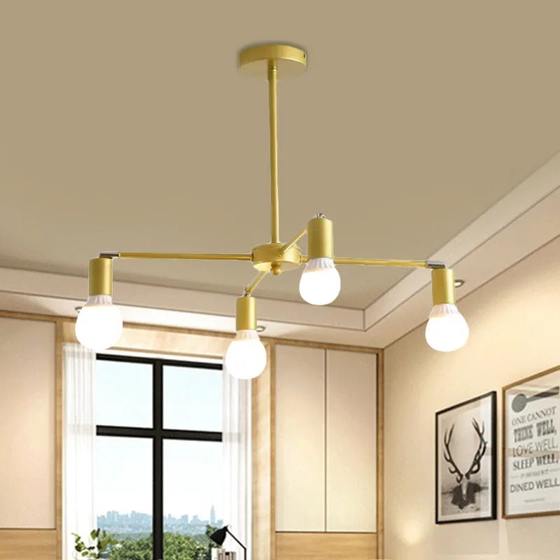 Gold Radial Chandelier with Bare Bulb - Modern 3/4/6 Ceiling Lights for Bedroom