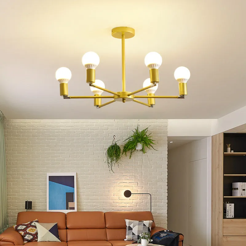 Gold Radial Chandelier with Bare Bulb - Modern 3/4/6 Ceiling Lights for Bedroom