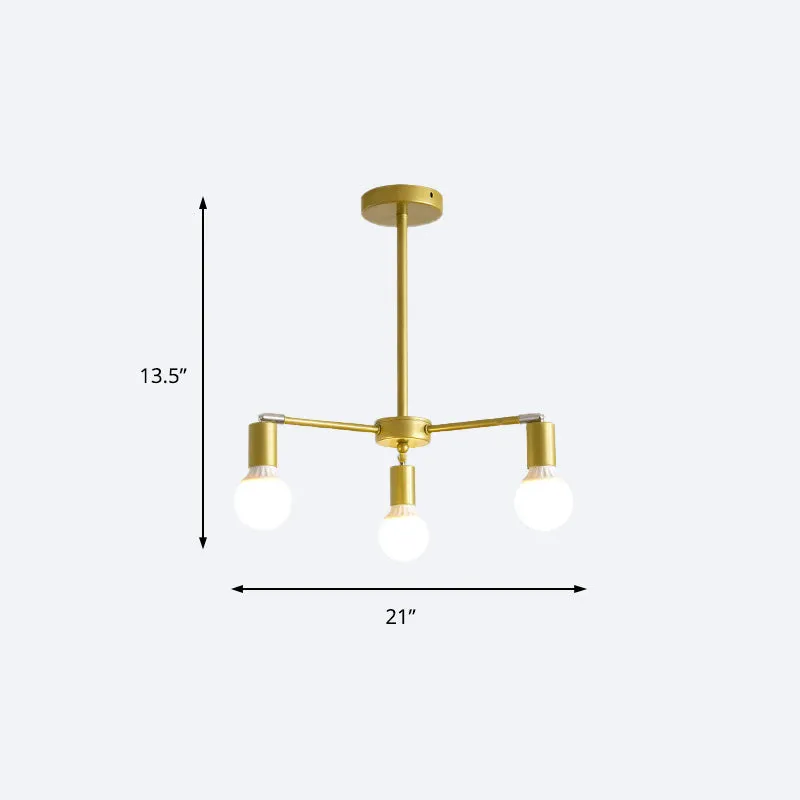 Gold Radial Chandelier with Bare Bulb - Modern 3/4/6 Ceiling Lights for Bedroom