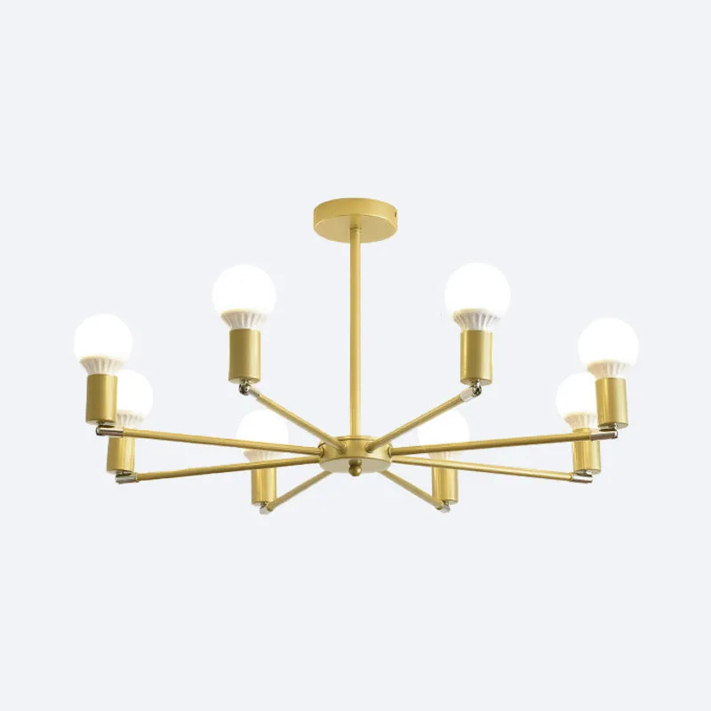 Gold Radial Chandelier with Bare Bulb - Modern 3/4/6 Ceiling Lights for Bedroom