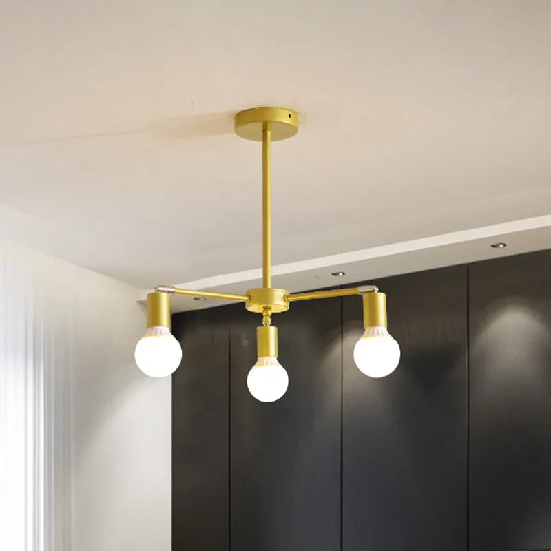 Gold Radial Chandelier with Bare Bulb - Modern 3/4/6 Ceiling Lights for Bedroom