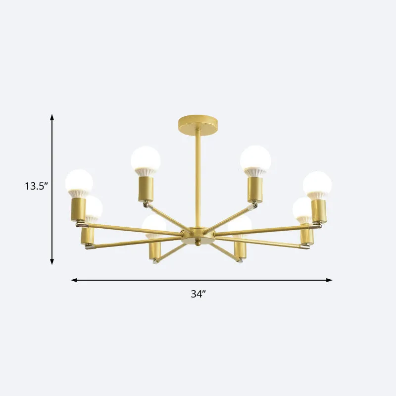 Gold Radial Chandelier with Bare Bulb - Modern 3/4/6 Ceiling Lights for Bedroom