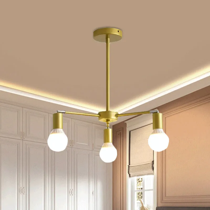 Gold Radial Chandelier with Bare Bulb - Modern 3/4/6 Ceiling Lights for Bedroom