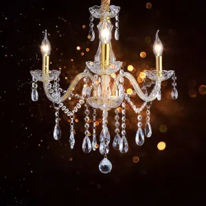 Golden 3-Light Crystal Candle Chandelier - French Style Ceiling Pendant