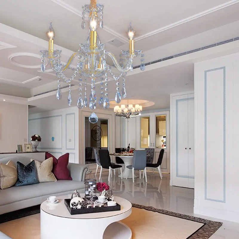 Golden 3-Light Crystal Candle Chandelier - French Style Ceiling Pendant