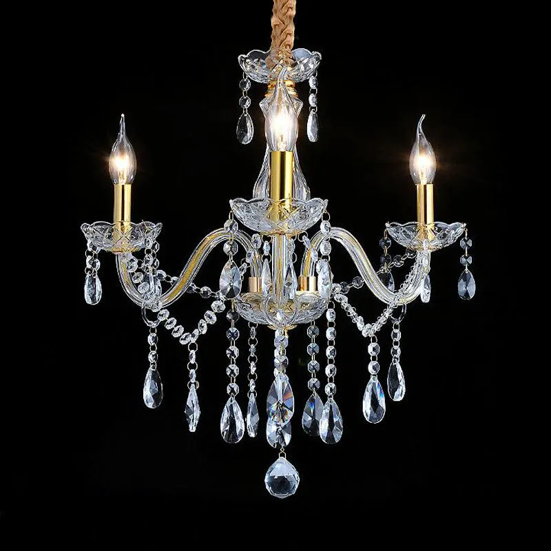 Golden 3-Light Crystal Candle Chandelier - French Style Ceiling Pendant