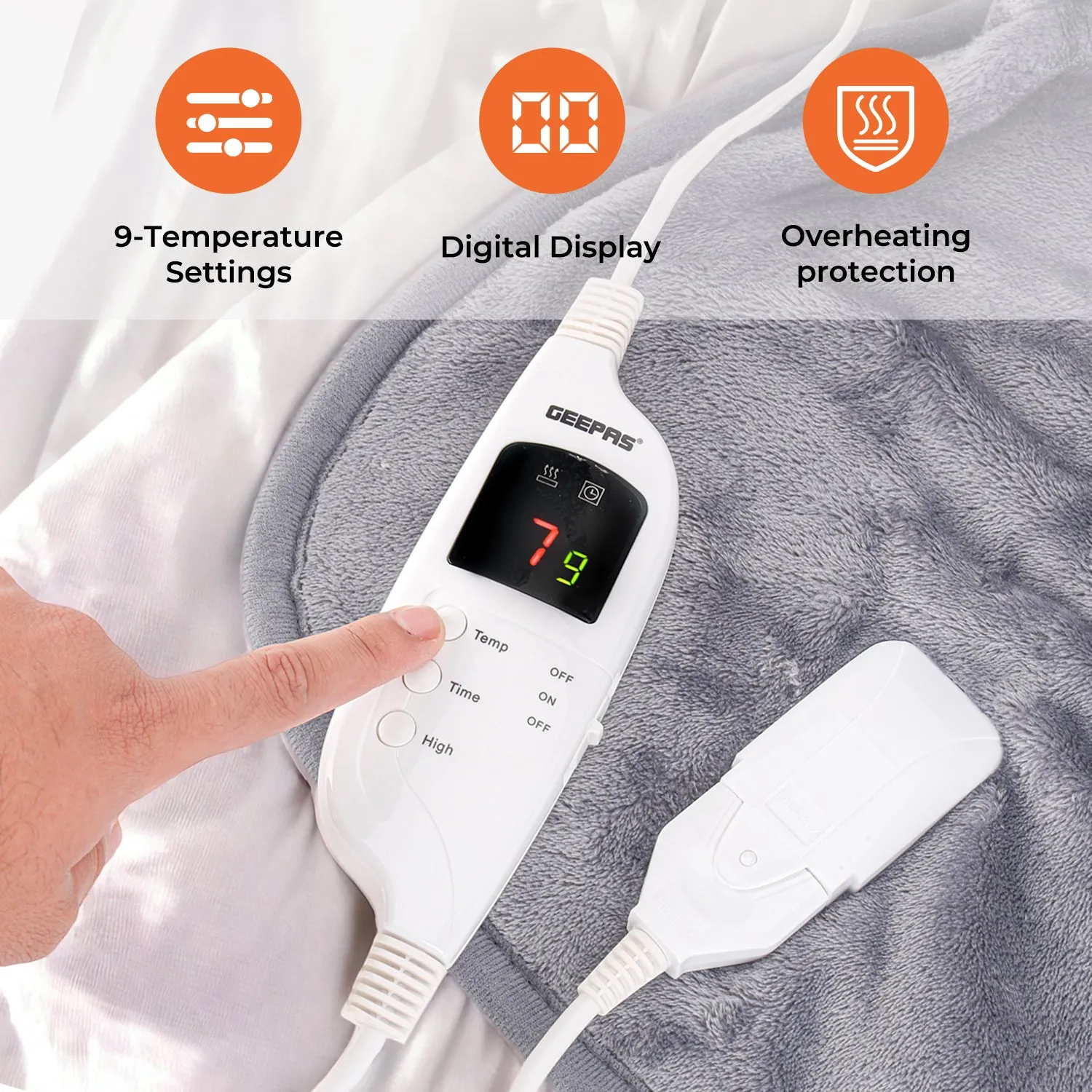 Grey Flannel Heated Electric Blanket/Throw (Double & King)