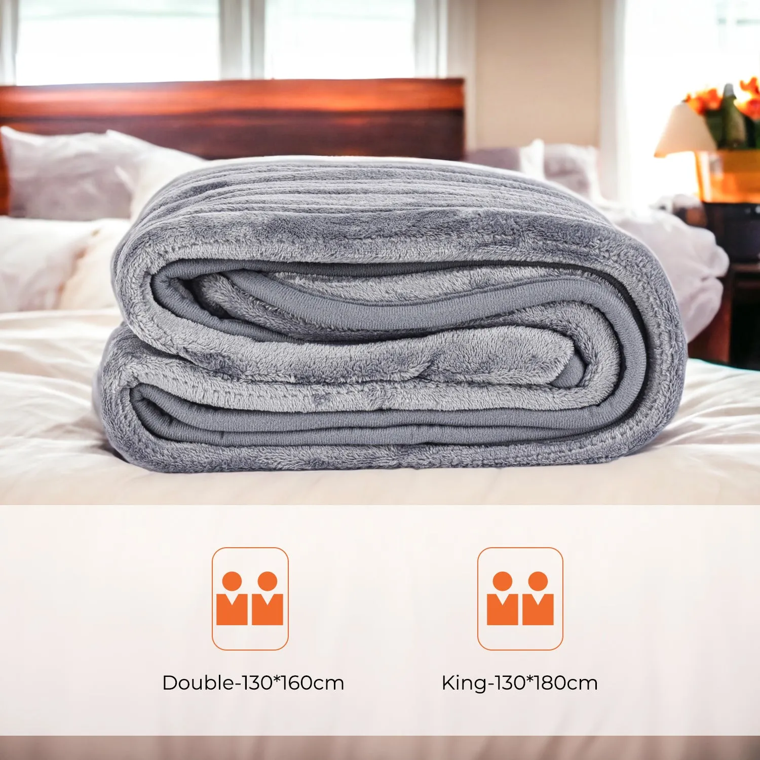 Grey Flannel Heated Electric Blanket/Throw (Double & King)