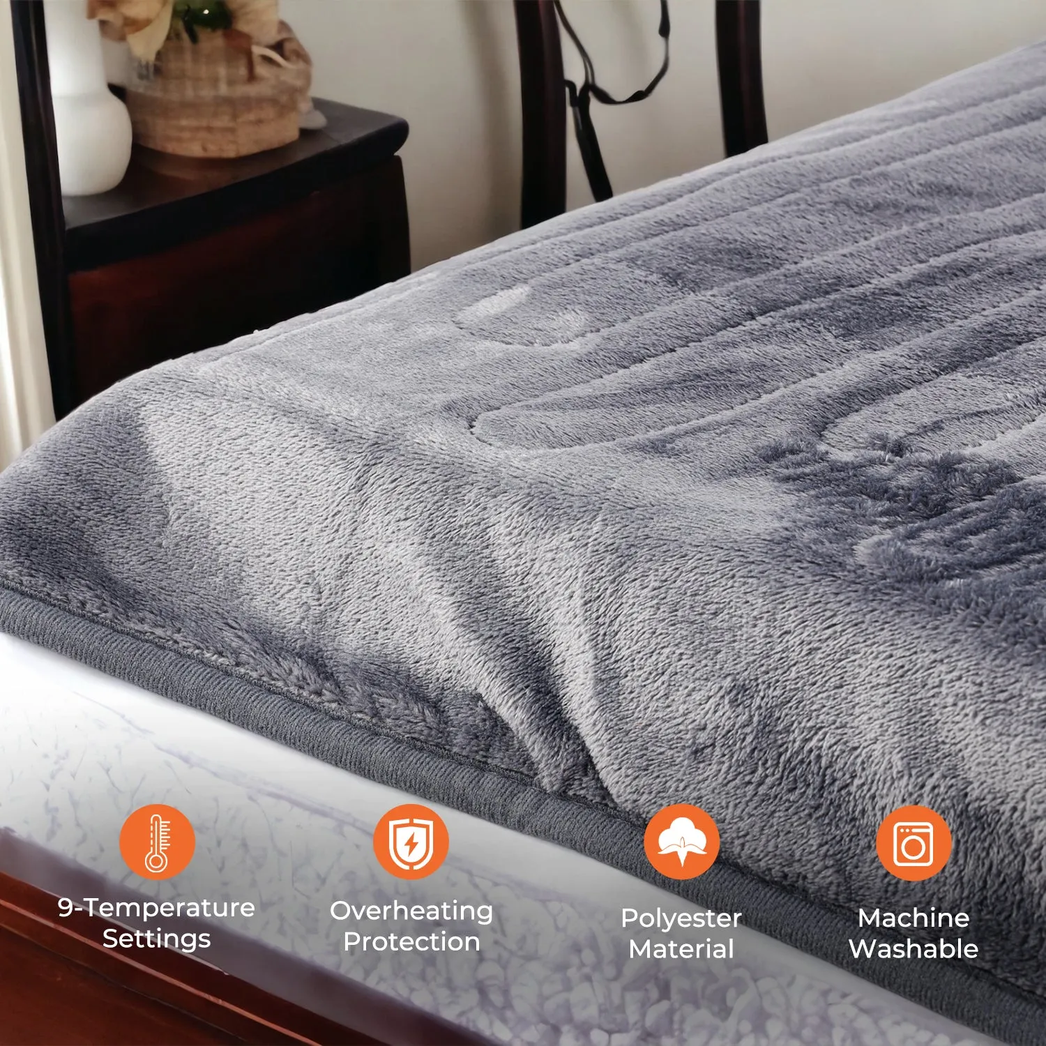 Grey Flannel Heated Electric Blanket/Throw (Double & King)