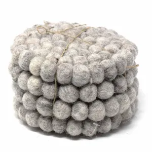 Hand Crafted Felt Ball Coasters from Nepal: 4-pack, Light Grey - Global Groove (T)