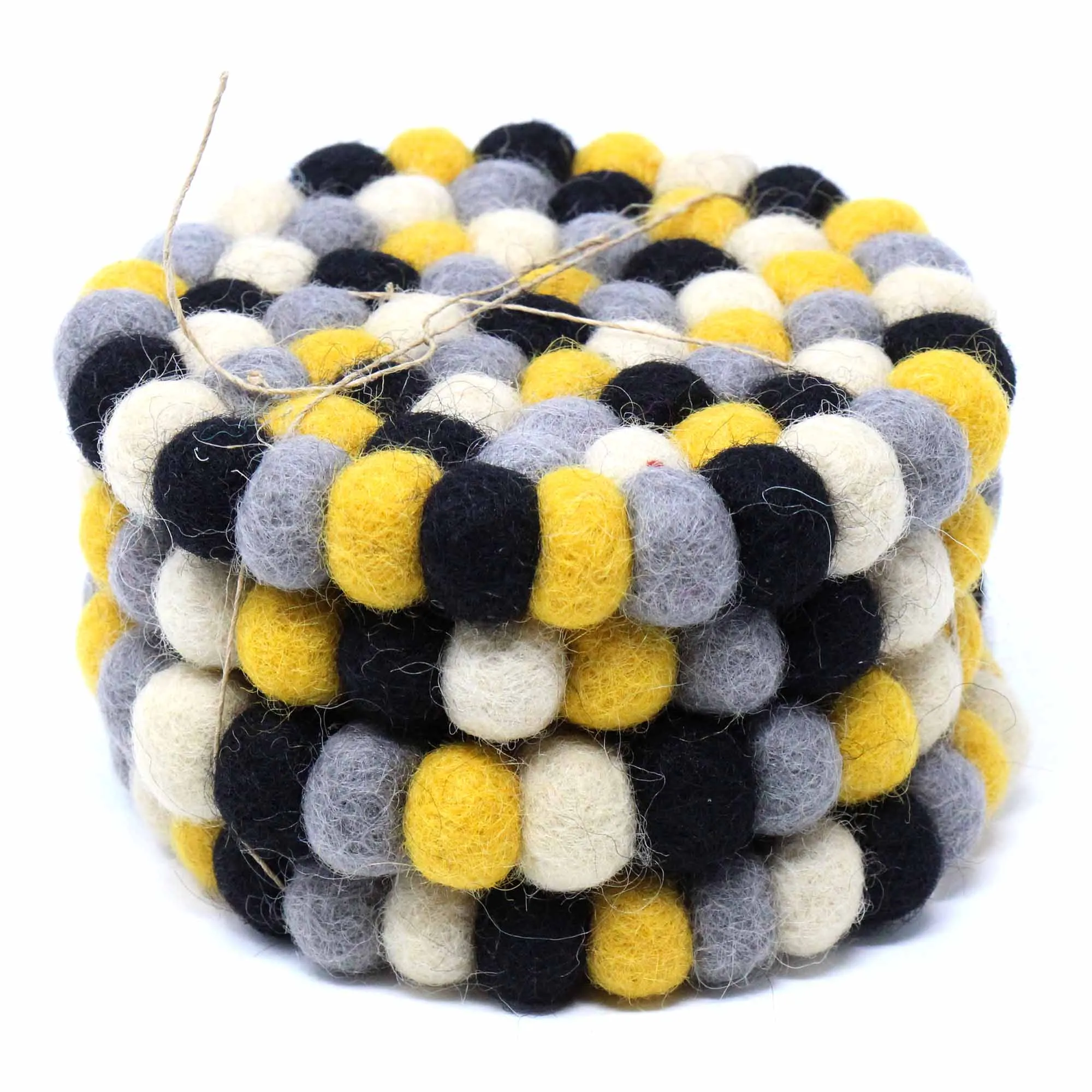 Hand Made Felt Ball Coasters from Nepal 4-pack Mustard Global Groove T