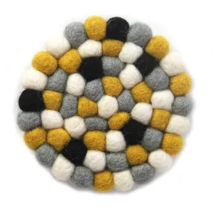Hand Made Felt Ball Coasters from Nepal 4-pack Mustard Global Groove T