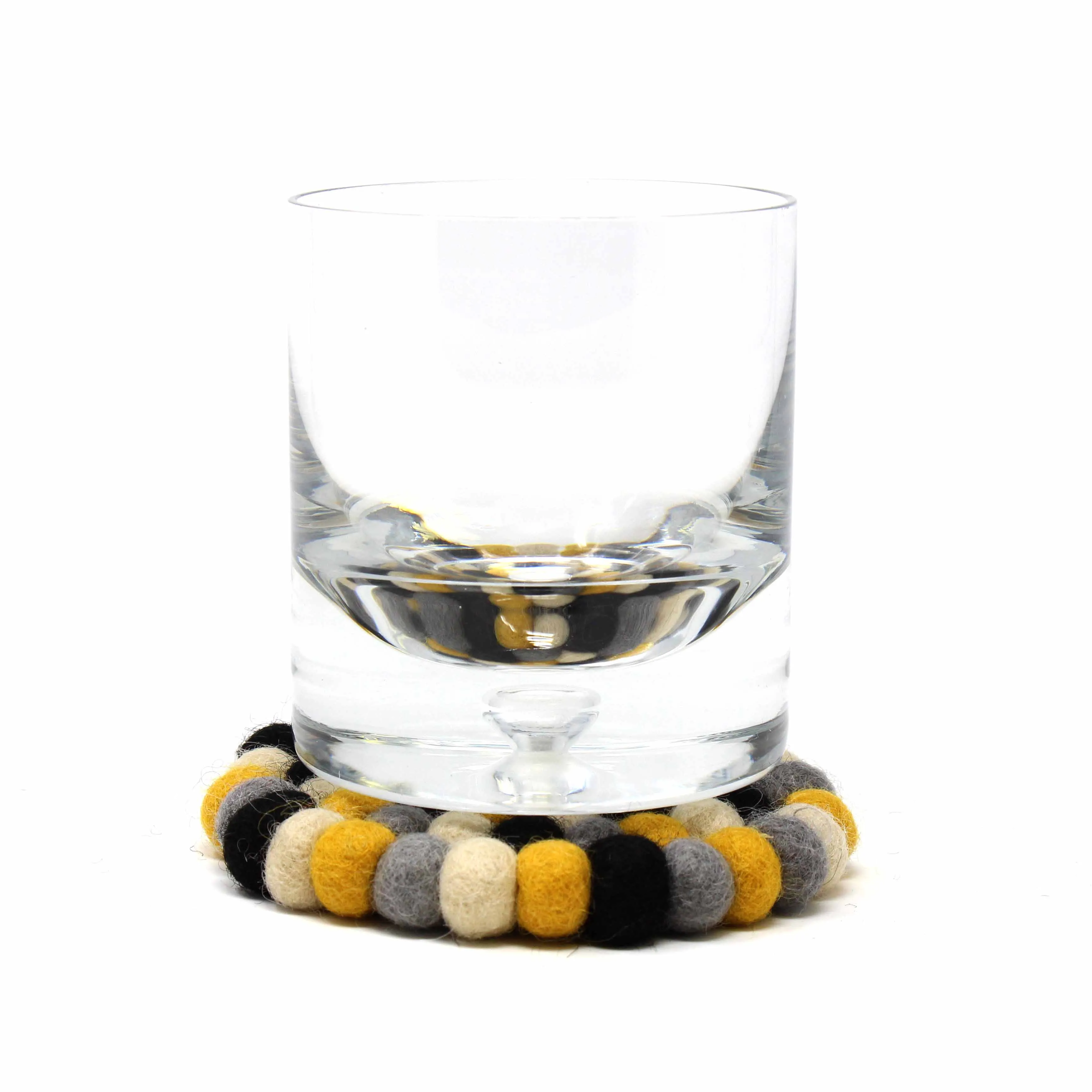 Hand Made Felt Ball Coasters from Nepal 4-pack Mustard Global Groove T