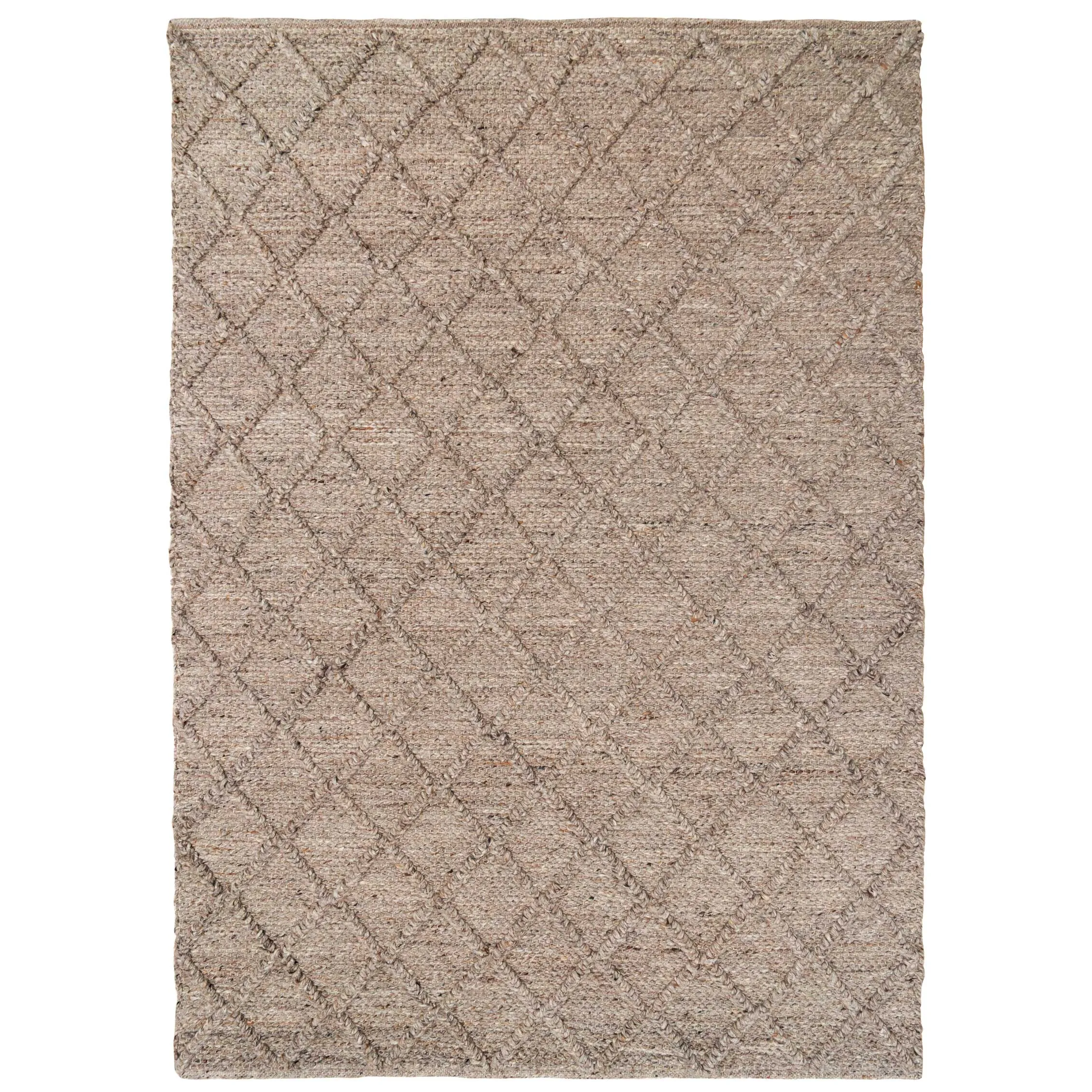 Handmade Beige Trellis Wool Area Rug - Diamond