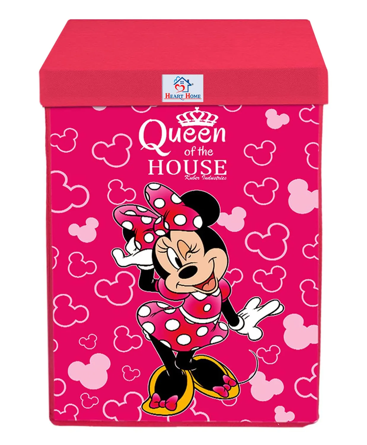 Heart Home Minnie Print Non-Woven Laundry Basket, Clothes Hamper For Laundry Closet, Bedroom, Bathroom With Lid & Handles (Pink) 54HH4089.