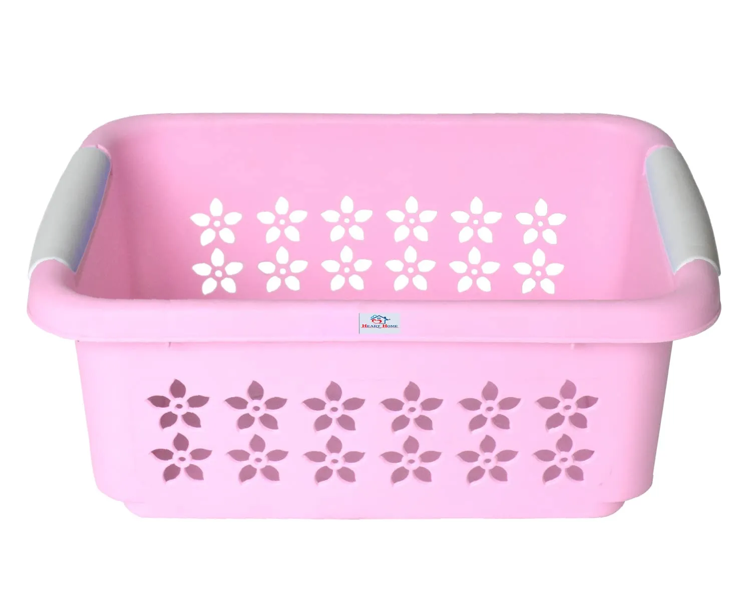 Heart Home Multipurpose Rectangle Shape Plastic Storage Basket for Kitchen, Fruit Basket, Office Table, Storage Organizer Large Pack of 2 (Pink)