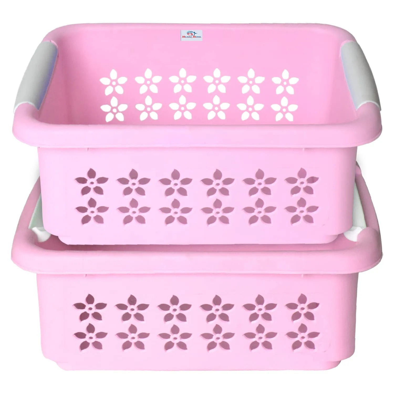 Heart Home Multipurpose Rectangle Shape Plastic Storage Basket for Kitchen, Fruit Basket, Office Table, Storage Organizer Large Pack of 2 (Pink)