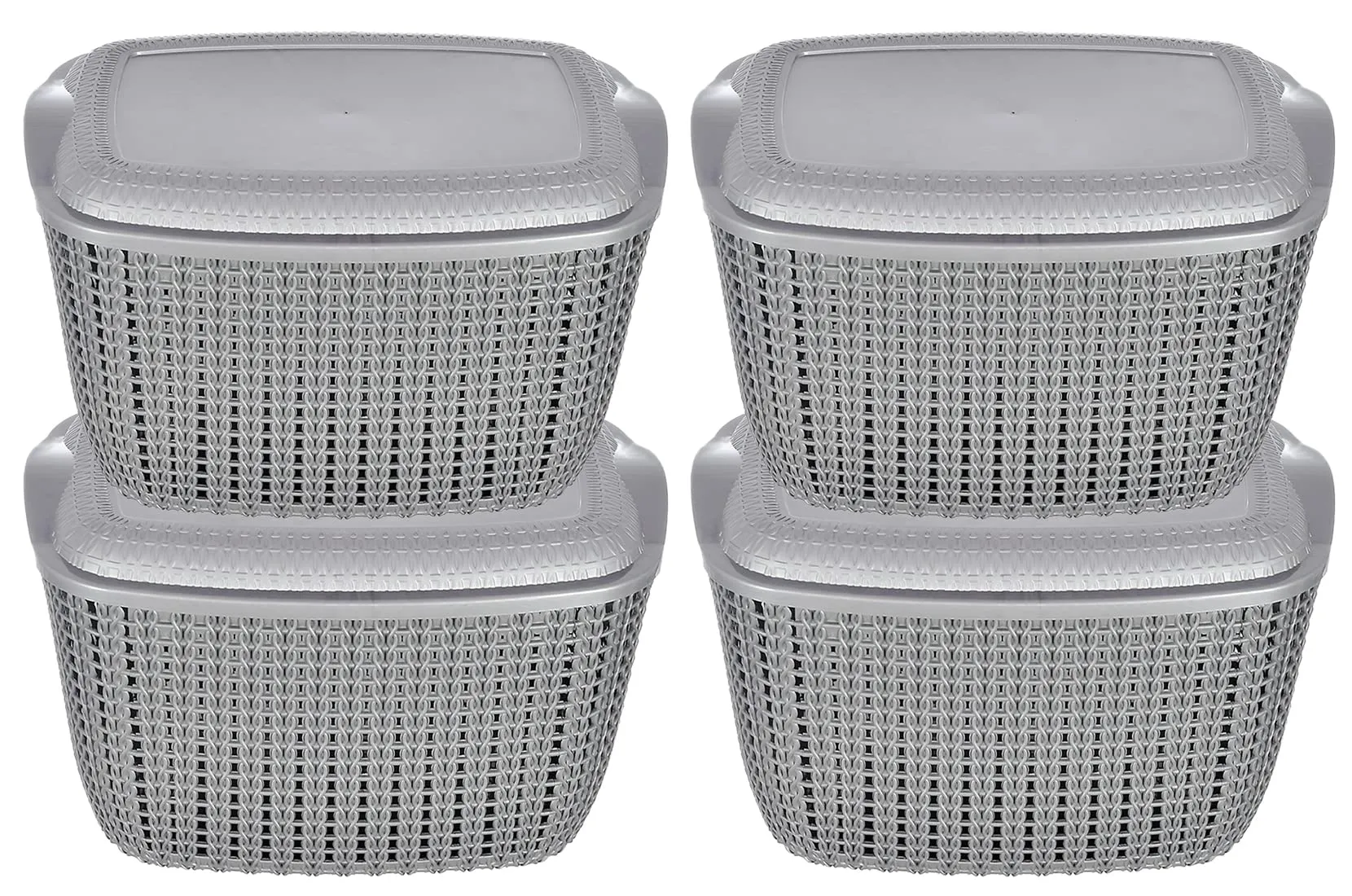 Heart Home Multipurposes Large M 30 Plastic Basket, Organizer For Kitchen, Countertops, Cabinets, Bathroom With Lids- Pack of 4 (Grey) -46HH020