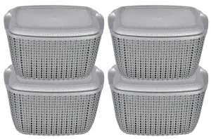 Heart Home Multipurposes Large M 30 Plastic Basket, Organizer For Kitchen, Countertops, Cabinets, Bathroom With Lids- Pack of 4 (Grey) -46HH020